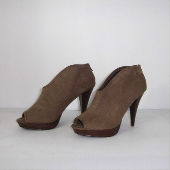 Charming Charlie Brown Suede Open Toe Zip Up 4.5" Heel 8.5 - Picture 2 of 6